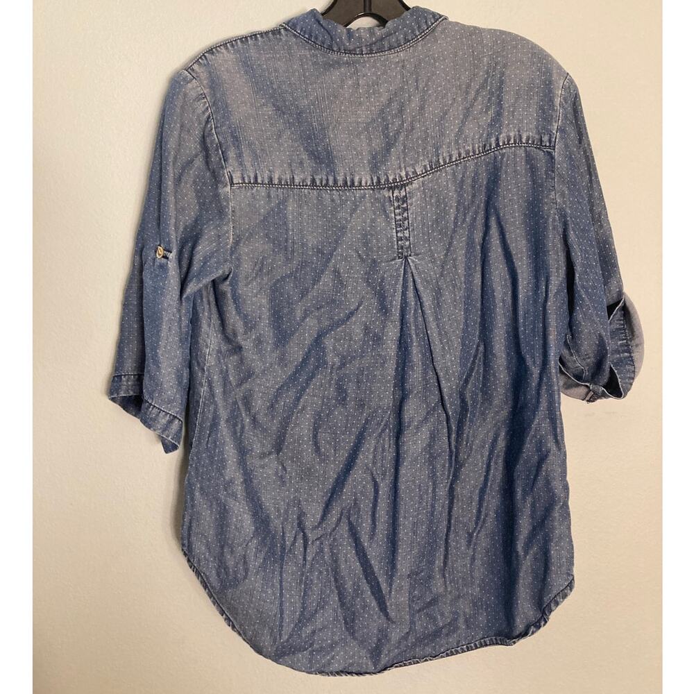 Cloth & Stone Anthropologie Button Down Denim Chambray Shirt Polkdots Sz M - Picture 9 of 9